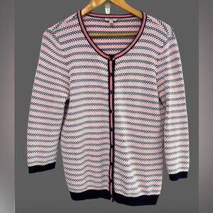 Talbots pnk & nvy stripe cardigan WM 10P preppy old money classic